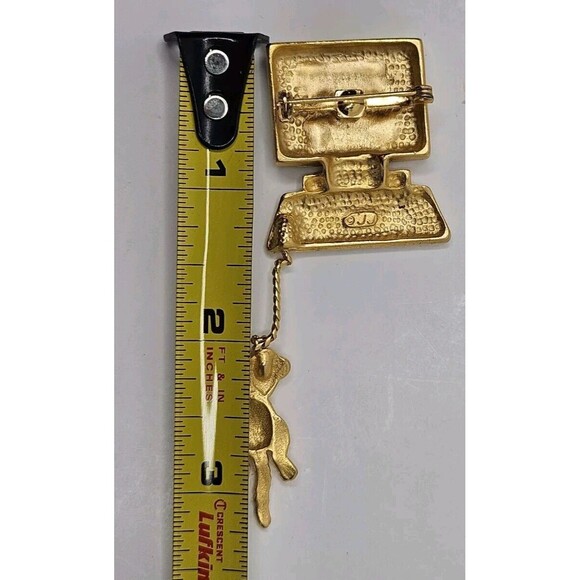 JJ Vtg Cat Pin Brooch Mouse Error Computer Desktop Dangle Signed 1980s Gold Tone - Picture 6 of 6